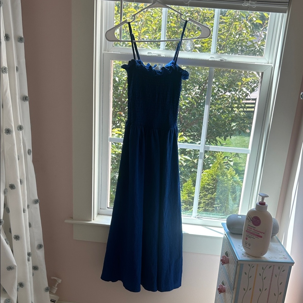 H&M Royal Blue Textured Dress With Ruffles